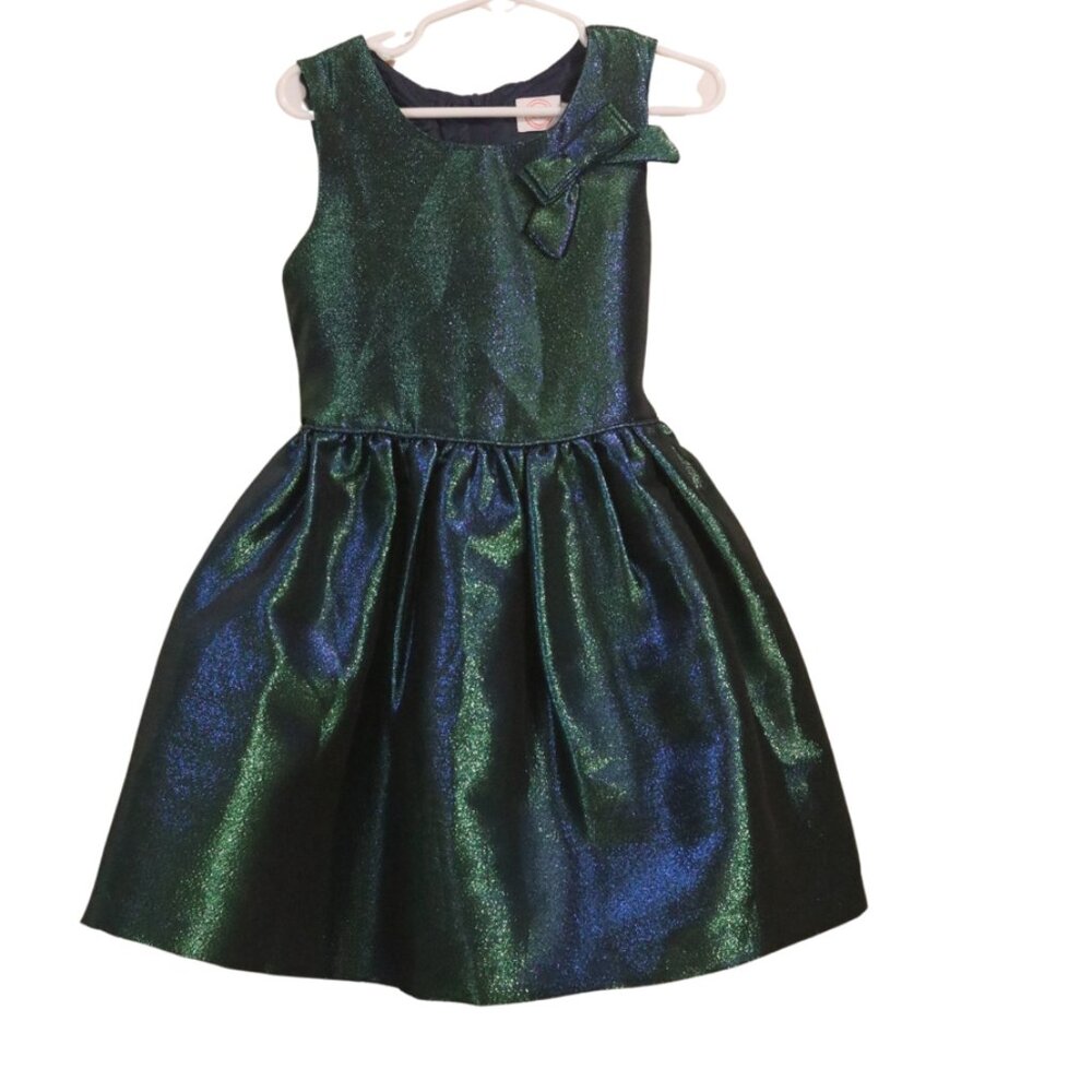 Girls Metallic Green & Blue Party Dress with Bow - Size 6